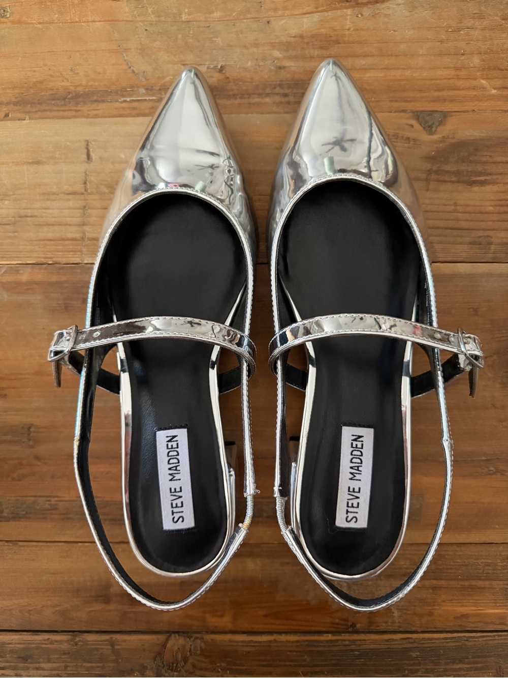 Steve Madden Metallic Silver Pointed Slingback Flats